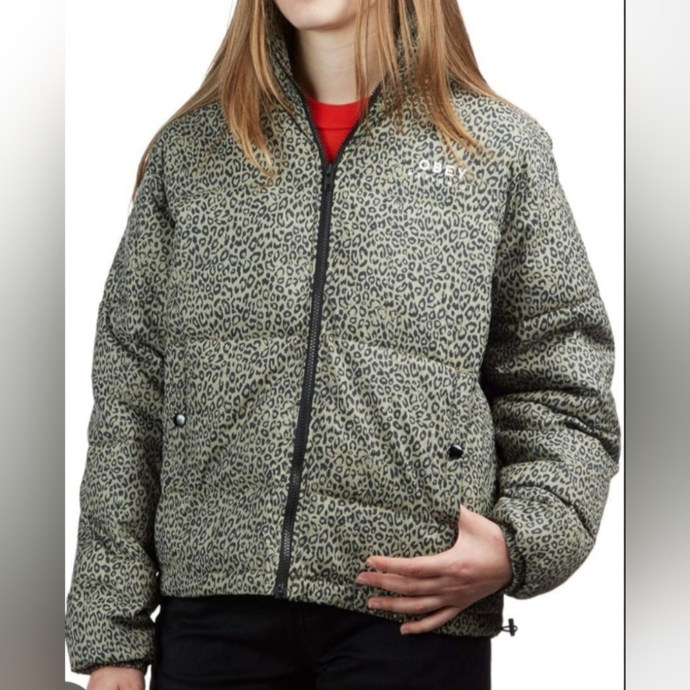 Obey Ruby Leopard Print Puffer Jacket, Size XS, NWOT